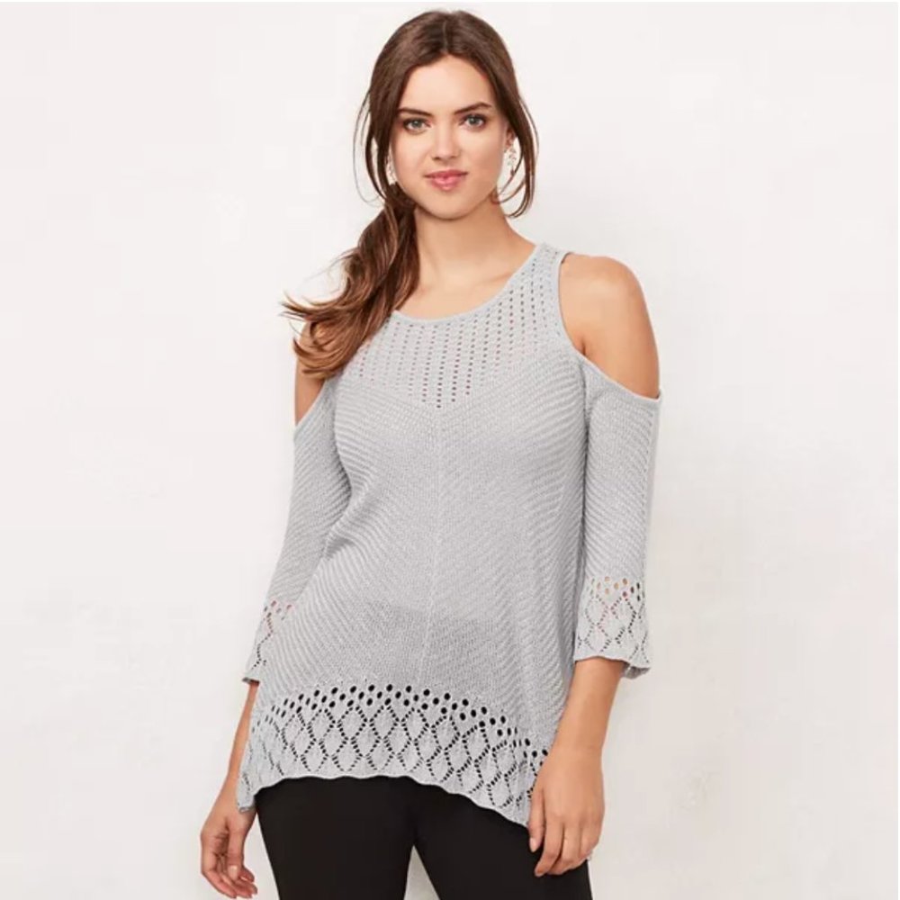 LC Lauren Conrad Cold-Shoulder Eyelet Sweater Gray
